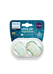 זוג מוצצים אולטרה אייר 0-6 זוהרים בחושך כוכב תכלת/ירוק